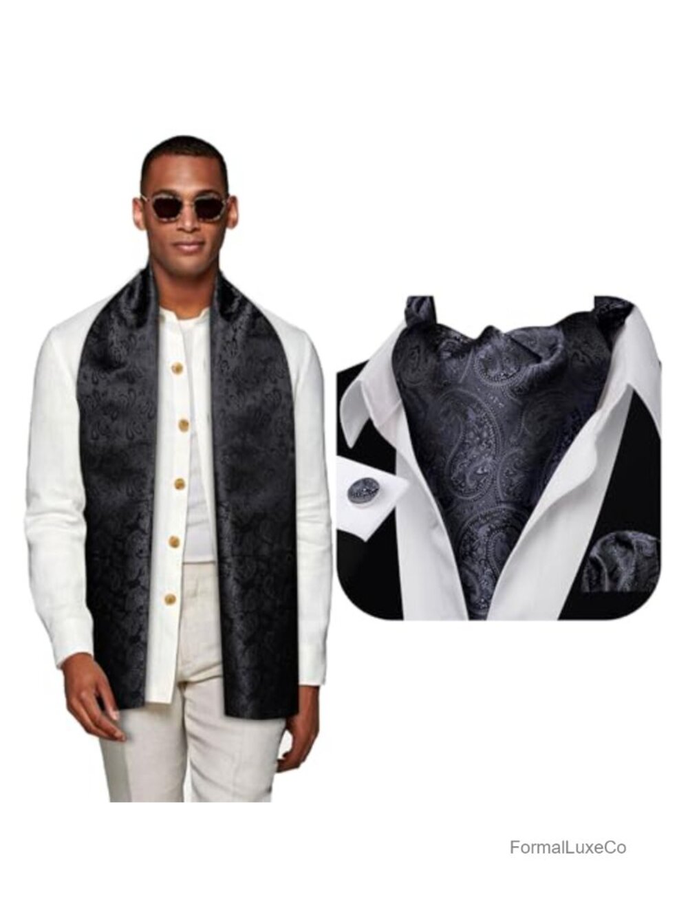 Luxury Silk Scarf and Ascot Tie Set with Cufflinks for Men